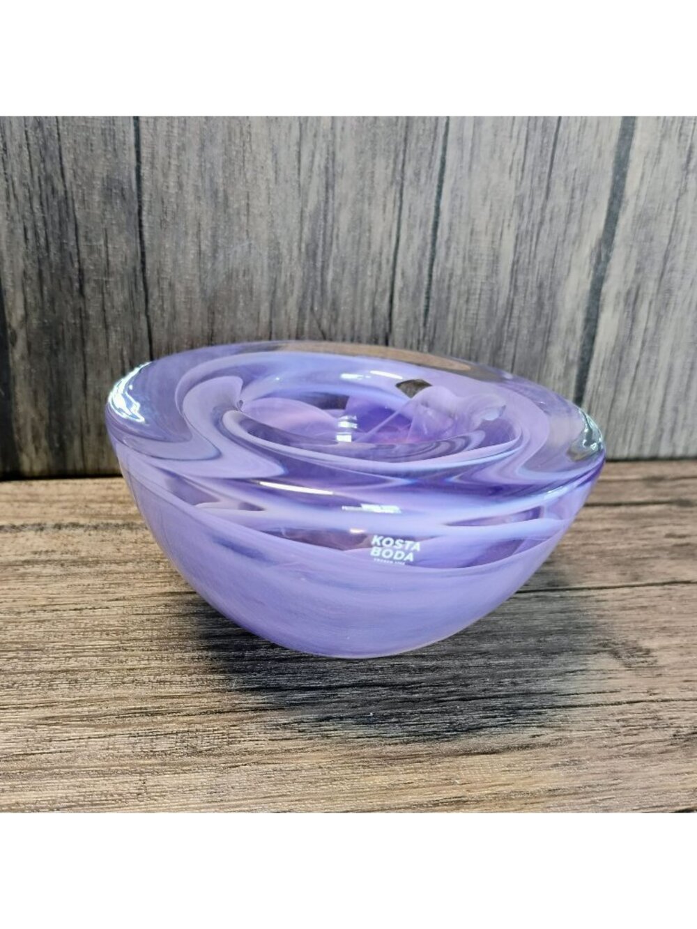 Kosta Boda Lilac Swirl Glass Votive Bowl 4.5" Handcrafted Art Glass From Sweden